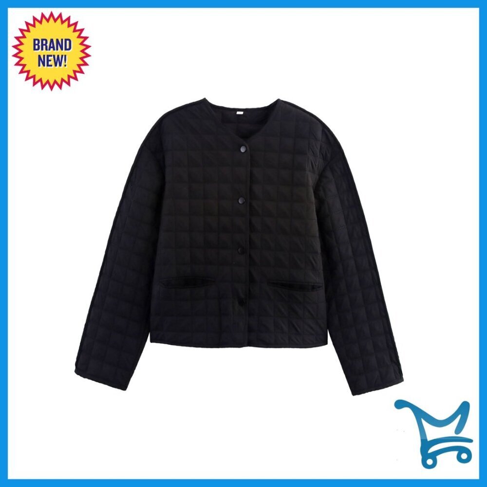 Lightweight Quilted Puffer Jacket Collarless Snap Front Casual Outerwear